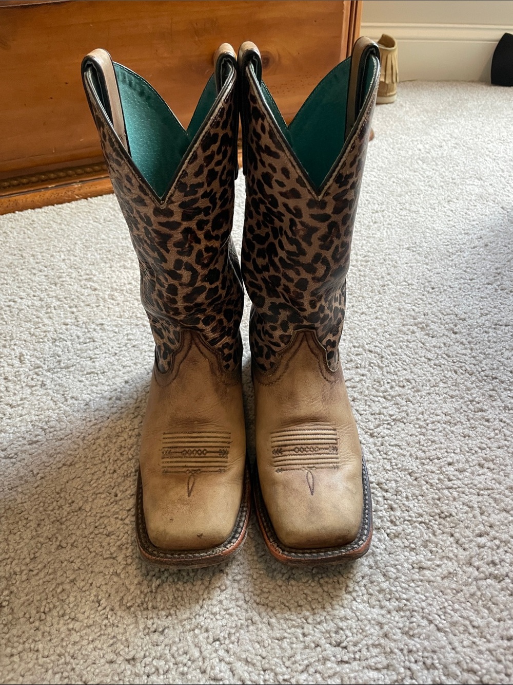 Leopard Shaft Tan Western Cowboy Boots